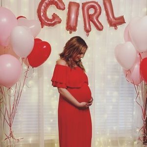 Beautiful flowy red maternity gown
